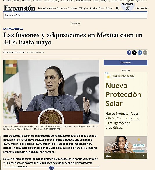 Las fusiones y adquisiciones en Mxico caen un 44% hasta mayo